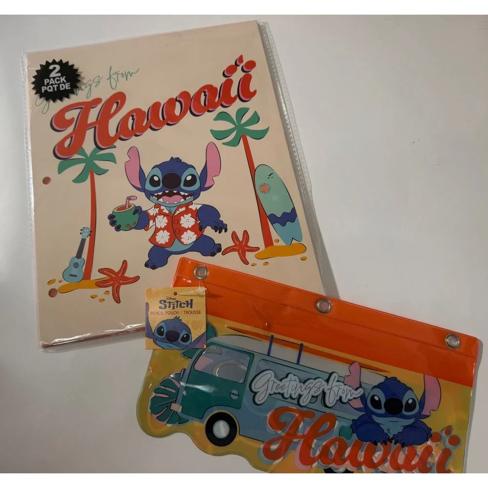 Disney Lilo & Stitch Hawaii Stationery Set 2 Folders and 1 Pencil Pouch New